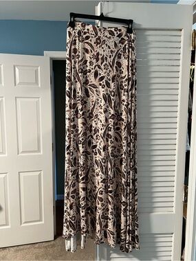 Lane Bryant Cream Maxi Skirt with Brown Floral Paisley Print